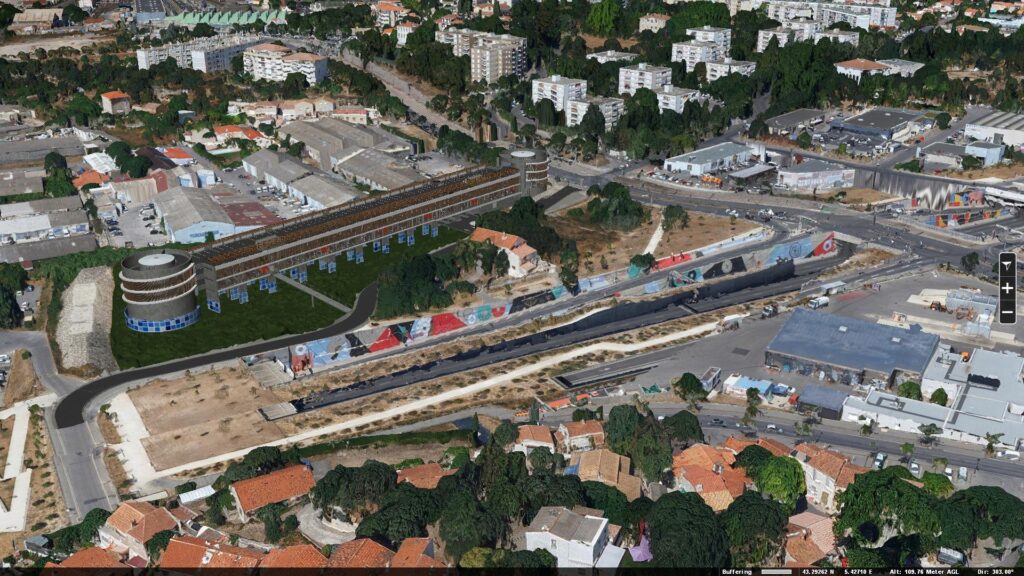 modélisation 3D d'un projet de parking relais de la Boiseraie, dans la Métropole Aix-Marseille-Provence